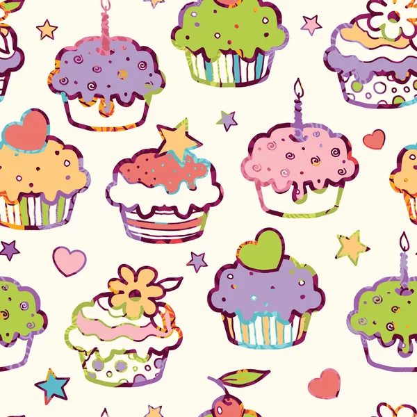 Birthday muffins naadloze patroon achtergrond — Stockvector