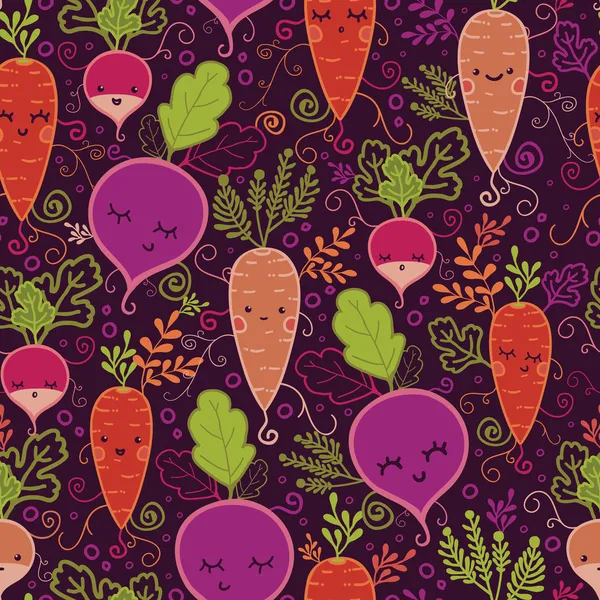 Щасливі кореневі овочі безшовний візерунок фон — стоковий вектор
