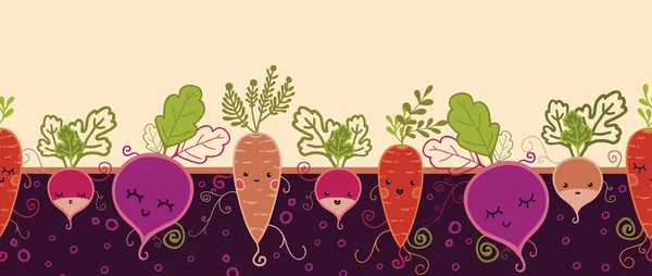 Felices verduras de raíz horizontal sin costura patrón de fondo — Vector de stock