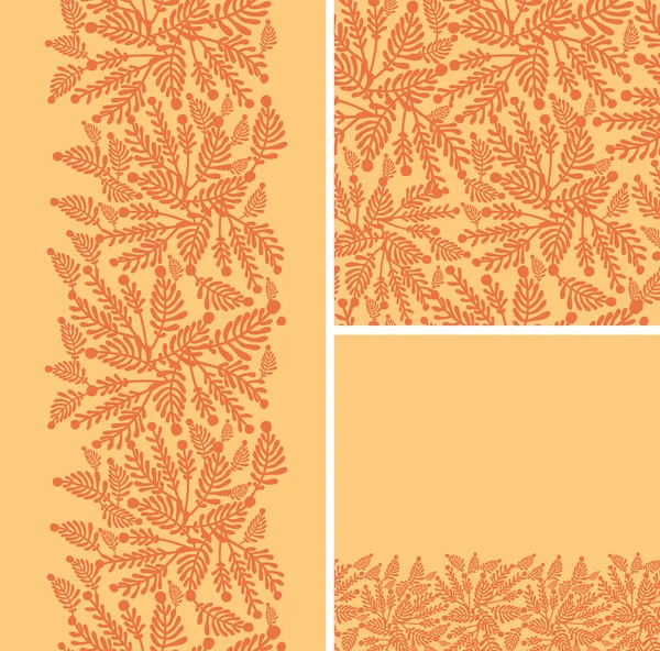 Conjunto de plantas abstractas de oro patrón sin costuras y bordes fondos — Vector de stock