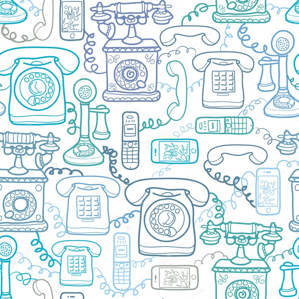 Vintage and modern telephones seamless pattern background