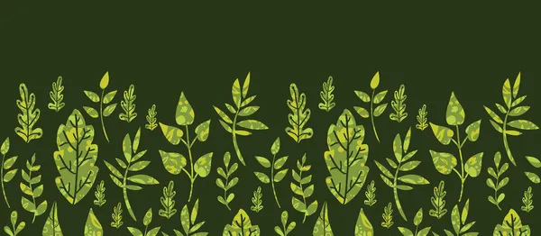 織り目加工の緑色の葉を水平シームレス パターン背景 — ストックベクタ