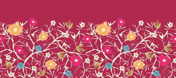 絵画の開花ツリー水平シームレス パターン背景 — ストックベクタ