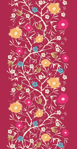 Peinture floraison arbre vertical motif sans couture fond — Image vectorielle