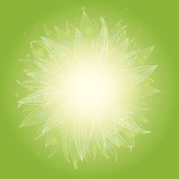 Magical green leaves sunburst background — Stock Vector