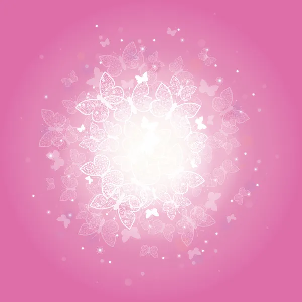 Borboletas rosa mágico sunburst fundo — Vetor de Stock