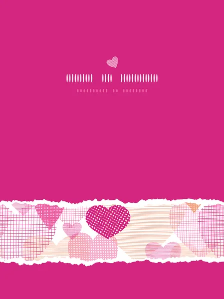 Textured fabric hearts vertical seamless pattern background — Stock Vector