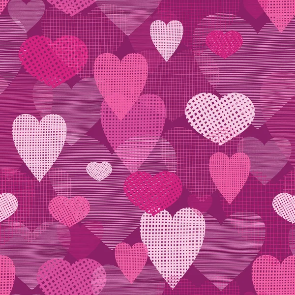 Fabric hearts romantic seamless pattern background — Stock Vector