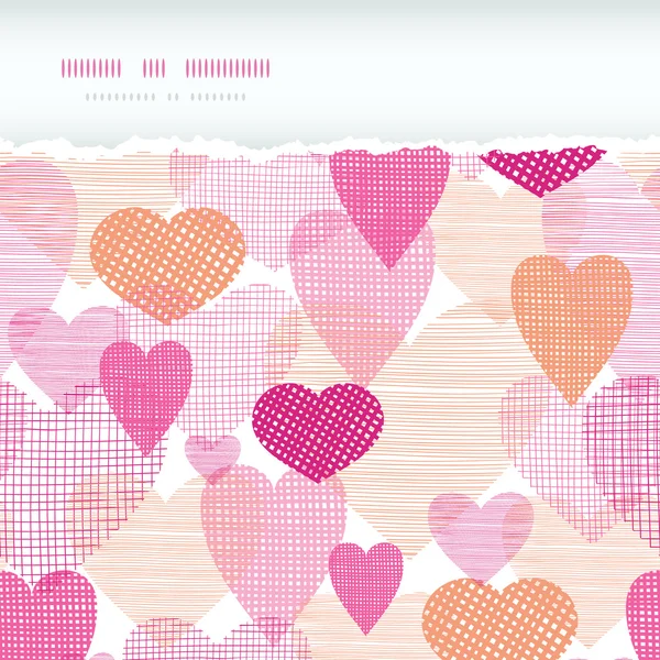 Textured fabric hearts torn horizontal seamless background — Stock Vector