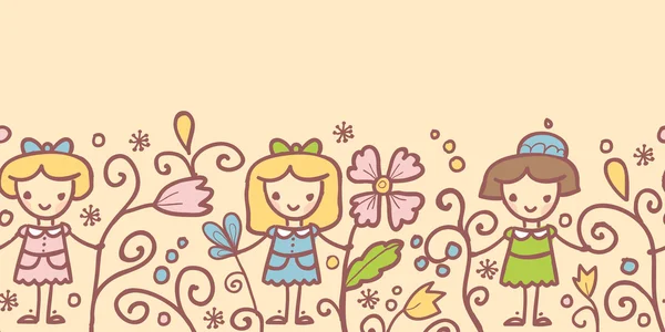 Chicas con flores horizontal sin costura de fondo — Vector de stock