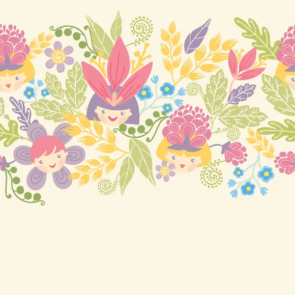 Flower girls horizontal seamless pattern background border — Stock Vector