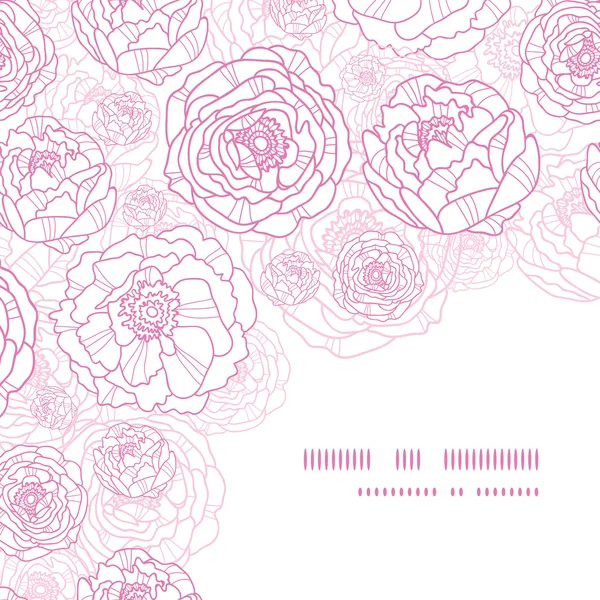 Pink line art flowers corner seamless pattern background — Stock Vector
