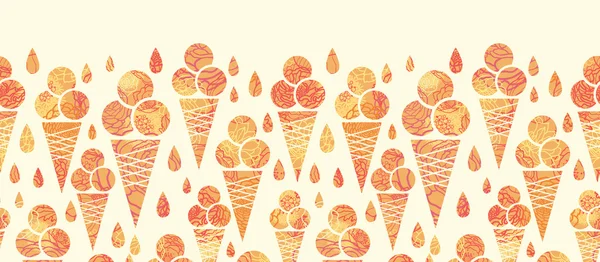 Summer ice cream cones horizontal seamless pattern border — Stock Vector