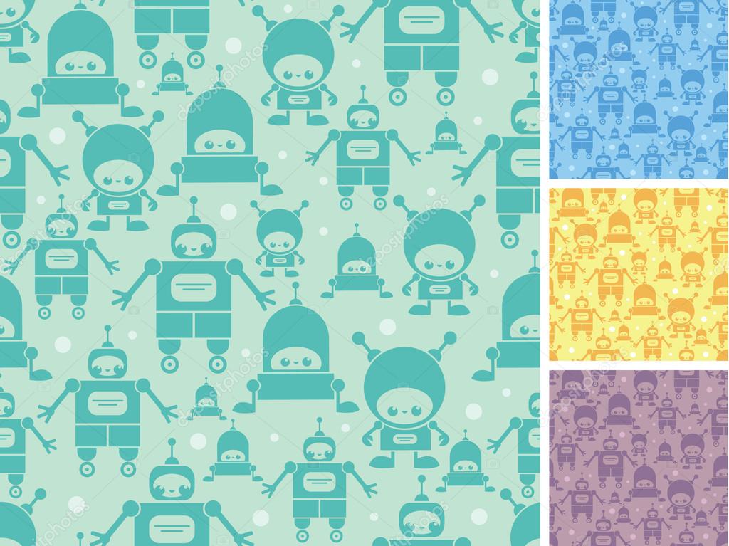 Cute Cartoon Wallpaper For Android Cute Cartoon Robots Seamless Pattern Background Stock Vector C Oksanciaart