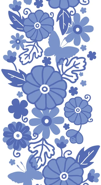 Delft blue Dutch flowers vertical seamless pattern border raster — Stock Photo, Image