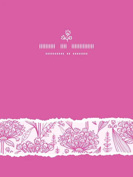 Pink lillies lineart vertical torn seamless pattern background — Stock Vector
