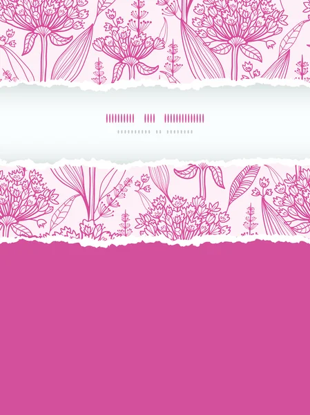 Lirios rosados lineal vertical desgarrado marco sin costura patrón de fondo — Vector de stock