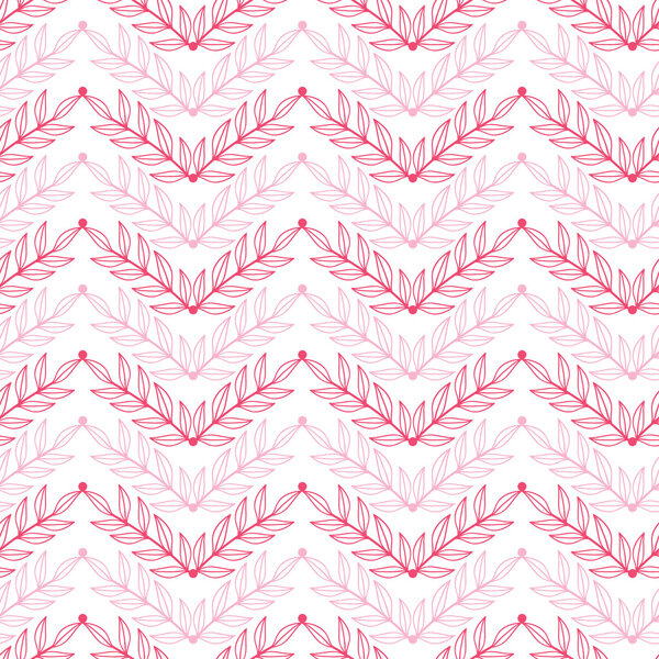 Pink lineart leaves chevron seamless pattern background