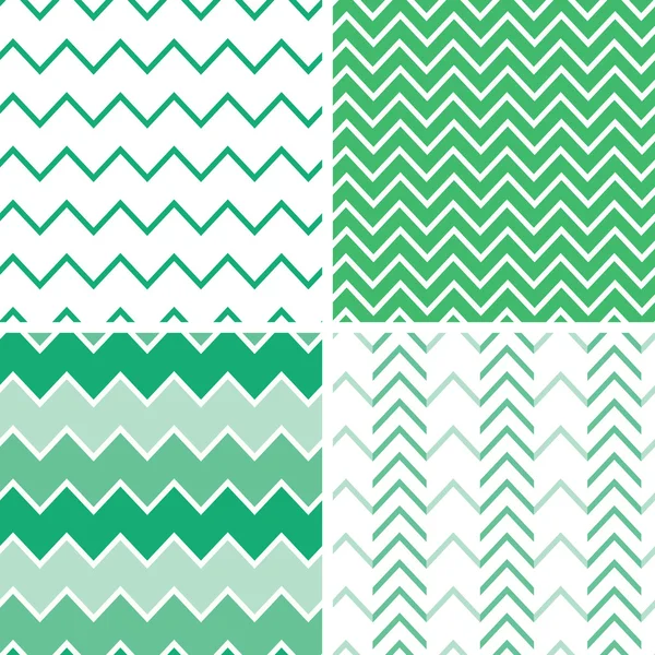 Conjunto de cuatro patrones de chevron verde esmeralda y fondos — Vector de stock