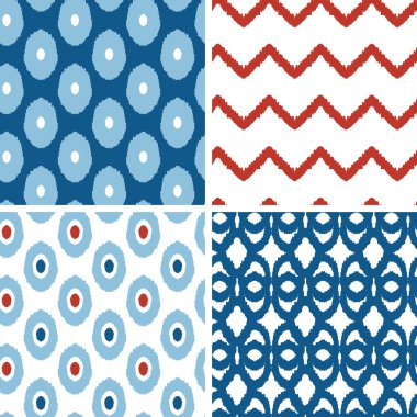mavi ve kırmızı ikat kesintisiz geometrik desenler arka kümesi