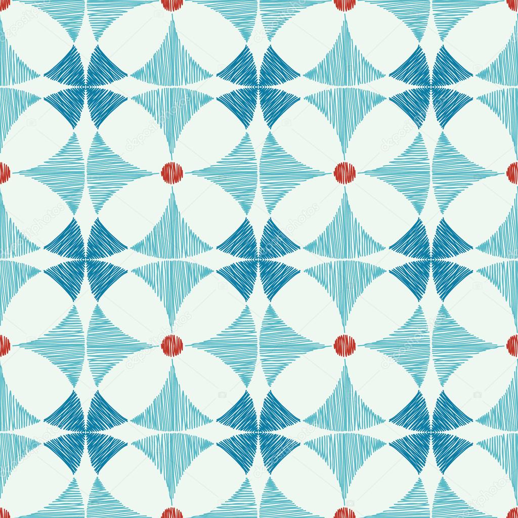 Geometric blue red ikat seamless pattern background