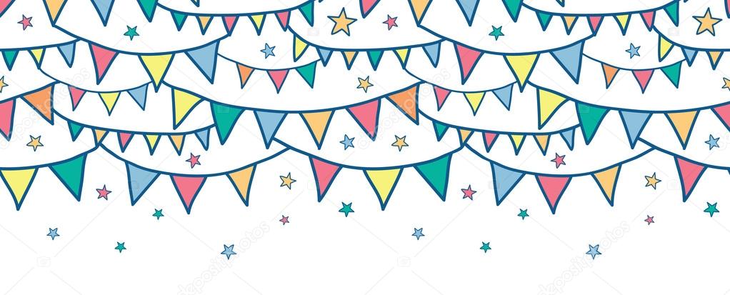 Colorful doodle bunting flags horizontal seamless pattern background