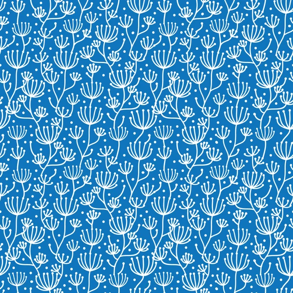 Azul blanco lineart plantas sin costura patrón de fondo — Vector de stock