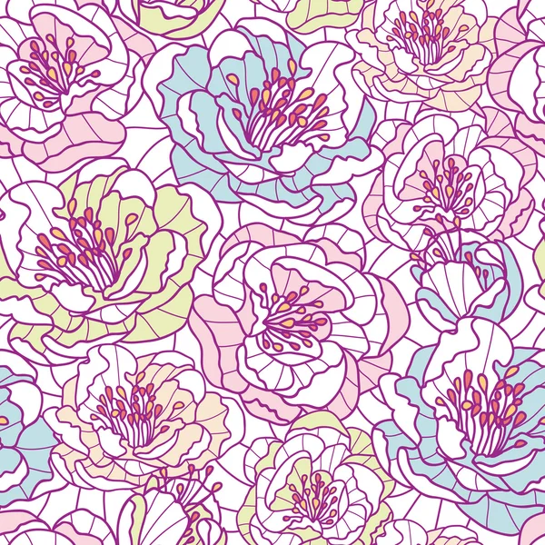 カラフルなライン アート花シームレス パターン背景 — ストックベクタ