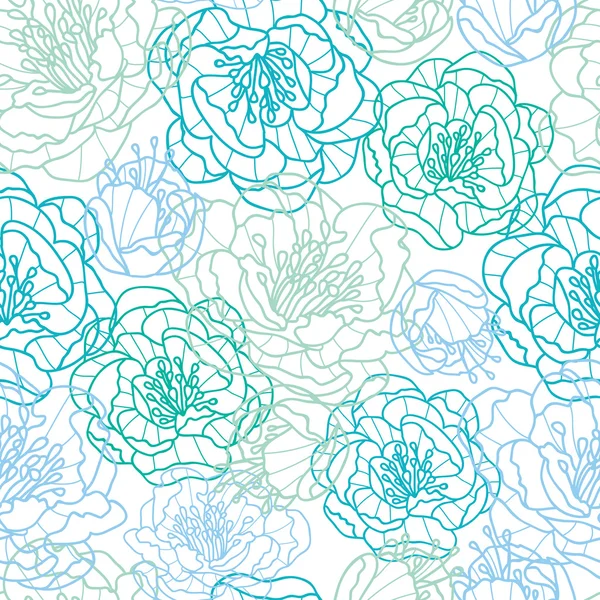 Blue line art flowers seamless pattern background — Stock Vector