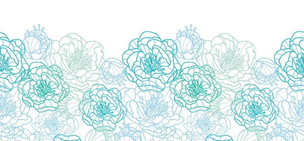 Blauwe lijn kunst bloemen horizontale naadloze patroon achtergrond grens — Stockvector