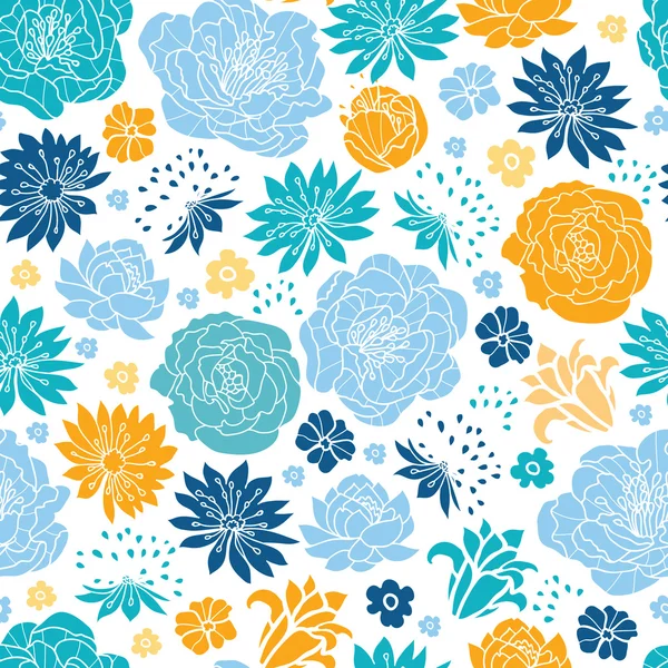 Blue and yellow flowersilhouettes seamless pattern background — Stock Vector