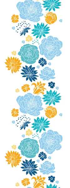 Blauwe en gele flowersilhouettes verticale naadloze patroon achtergrond — Stockvector