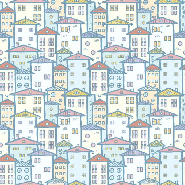 Maisons de ville fond de motif sans couture — Image vectorielle