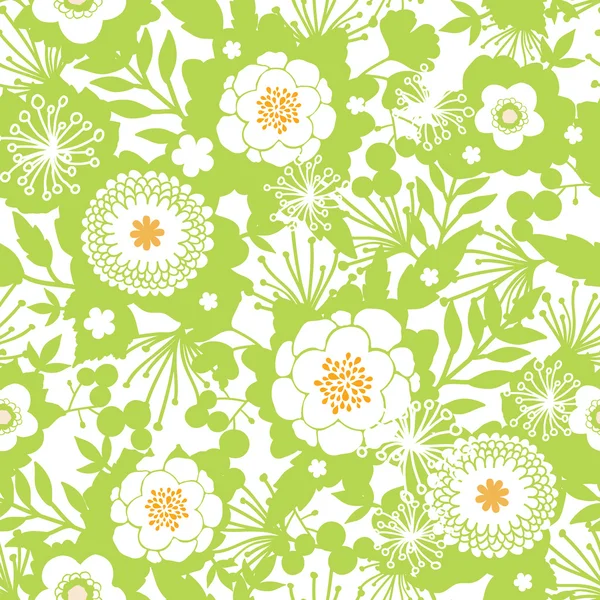 Green and golden garden silhouettes seamless pattern background — Stock Vector