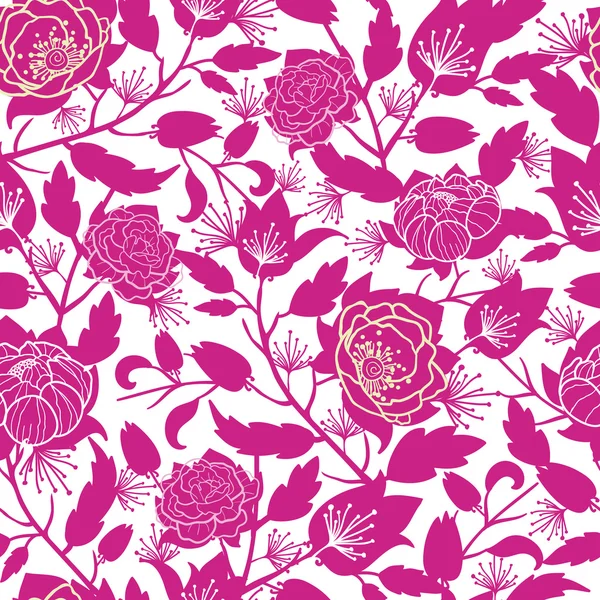 Magenta floral silhouetten naadloze patroon achtergrond — Stockvector