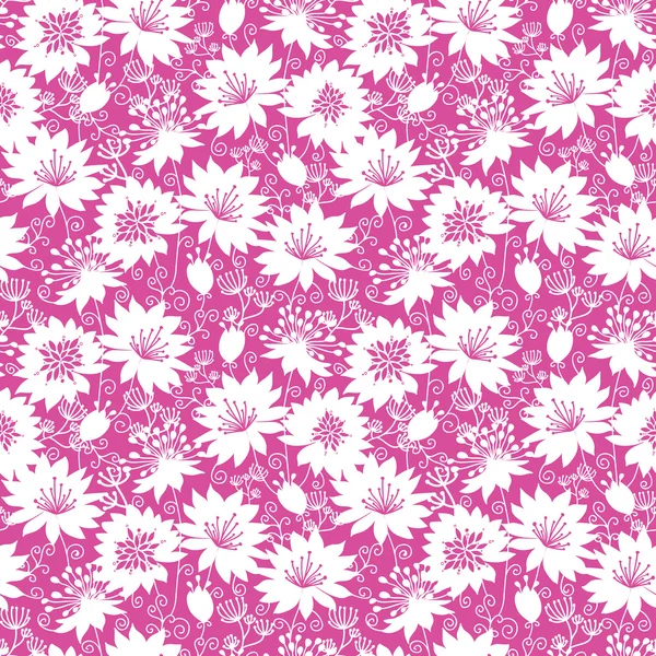 ピンクと白の花のシルエットのシームレスなパターン背景 — ストックベクタ