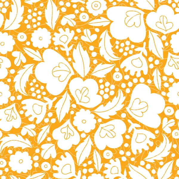 Gold and white floral silhouettes seamless pattern background — Stock Vector