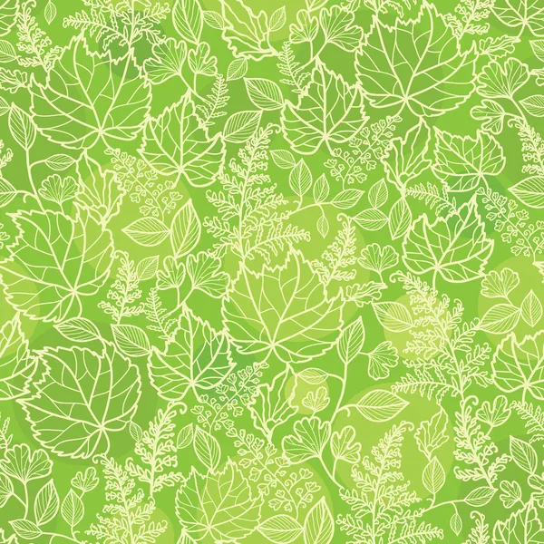 Green leaves lineart texture seamless pattern background — Stock Vector