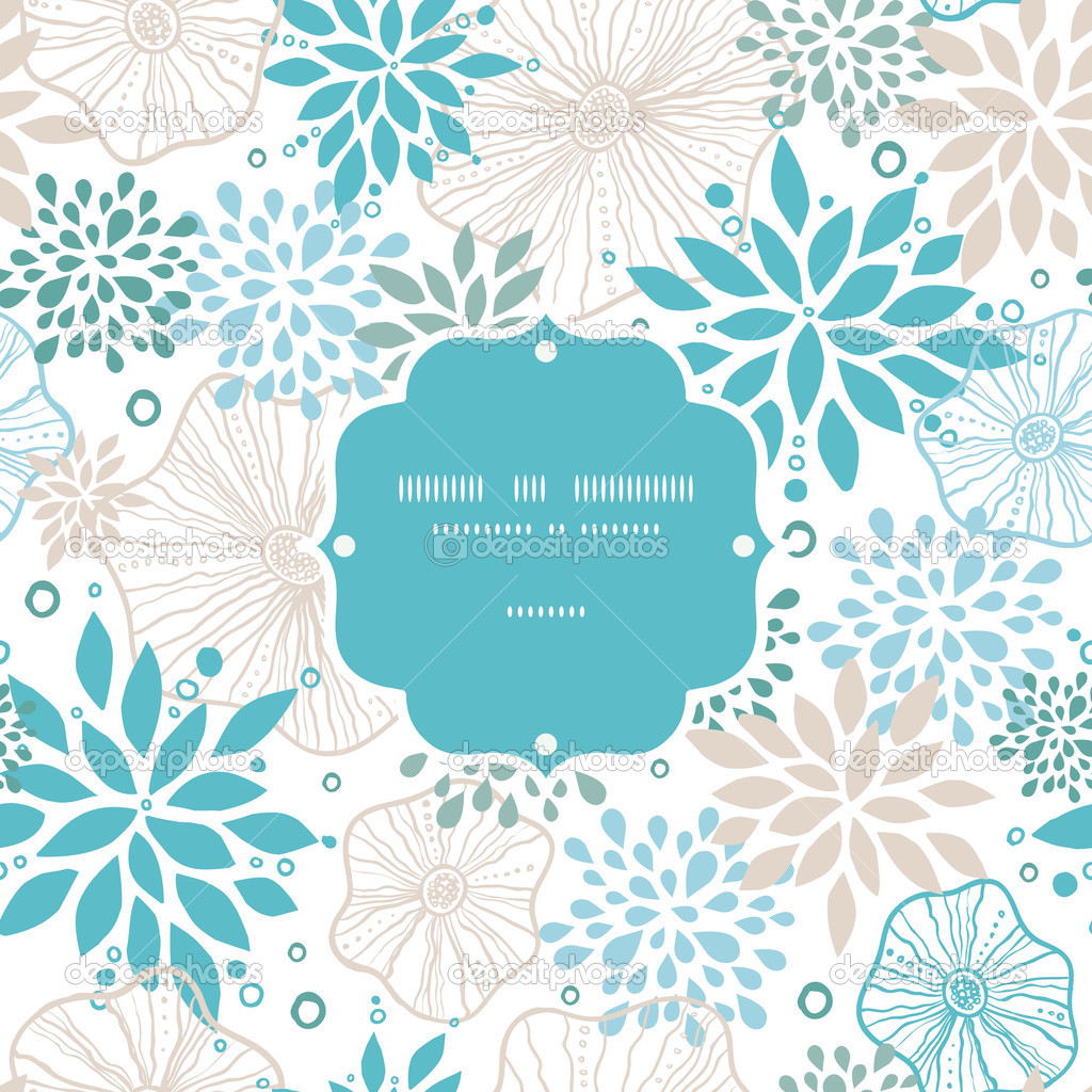 Blue and gray plants frame seamless pattern background