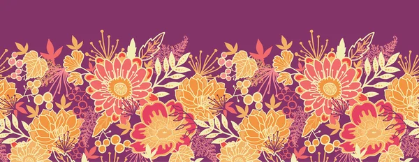 秋の花と葉の水平方向のシームレスなパターン国境 — ストックベクタ