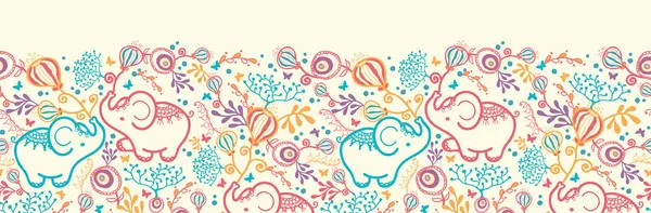 Éléphants avec des fleurs Horizontal sans couture motif fond bordure — Image vectorielle