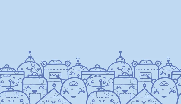 Lindo doodle robots horizontal sin costura patrón de fondo — Archivo Imágenes Vectoriales