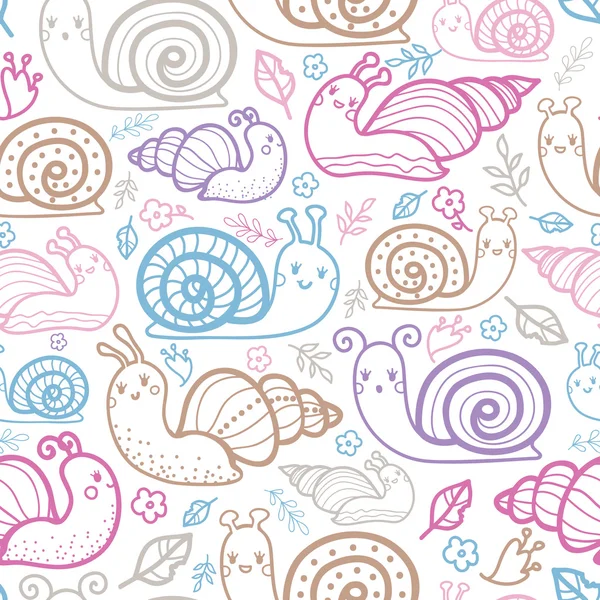 Cute smiling snails seamless pattern background — Stock Vector