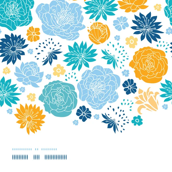 Blauwe en gele flowersilhouettes horizontale decor naadloze patroon achtergrond — Stockvector