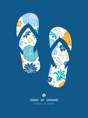 Blue and yellow flower silhouettes flip flops decor pattern background