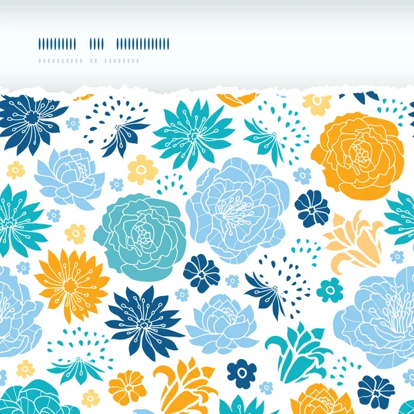파란색과 노란색 꽃 실루엣 찢어진 수평 원활한 패턴 배경 — 스톡 벡터