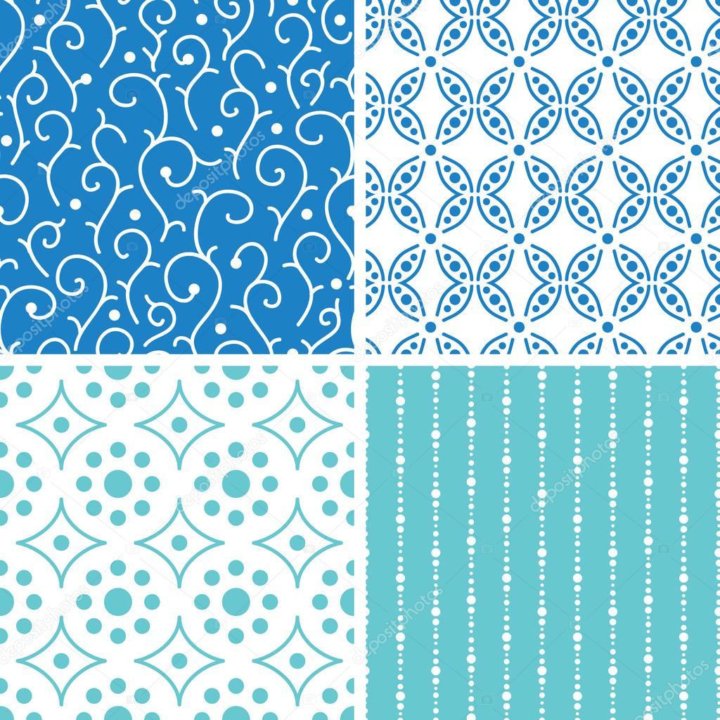 Four abstract doodle motives seamless patterns set