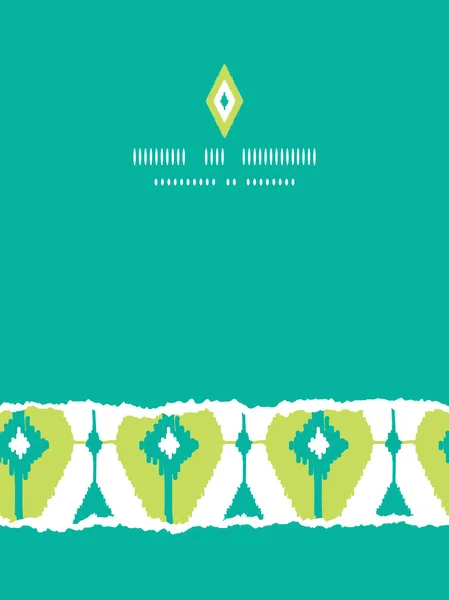 Esmeralda verde ikat diamantes verticales desgarrado patrones sin costura fondos — Vector de stock