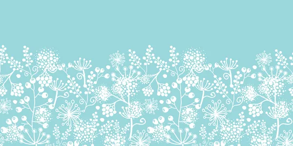 Encaje azul y blanco plantas de jardín horizontal sin costuras patrón de fondo — Vector de stock