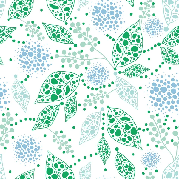 Abstrait bleu et vert feuilles sans couture motif fond — Image vectorielle